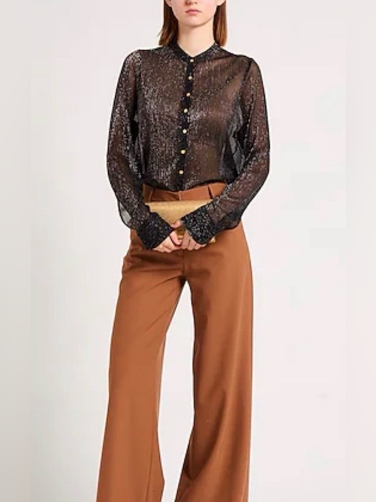 Zadig & Voltaire Tops - Zadig & Voltaire Black Metallic Thread Long Sleeve Blouse Shirt Top **Size M**🌺🌺
